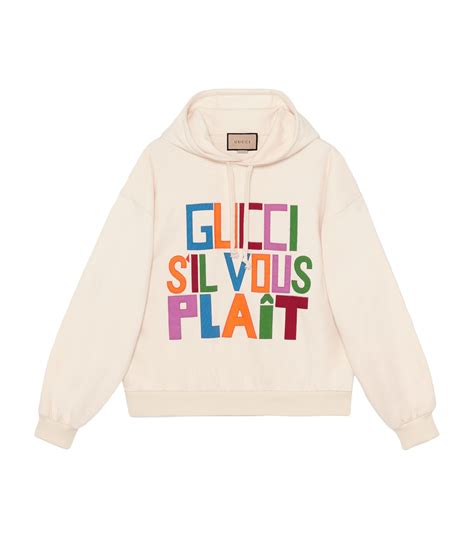 gucci cotton hoodie with appliqués in ivoire|gucci sweatpants for men.